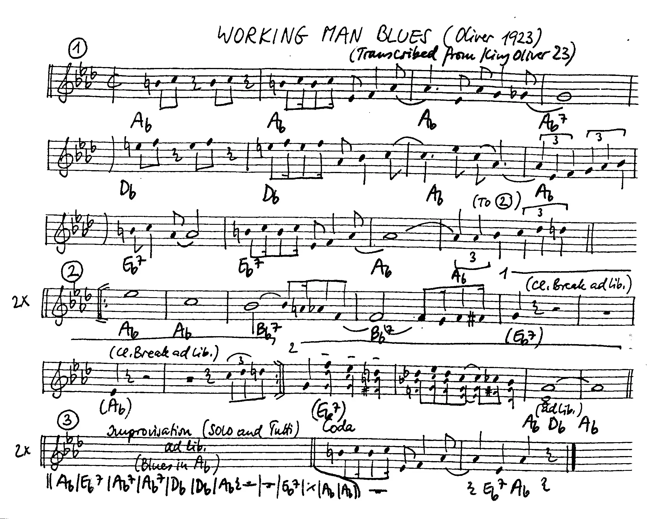 working man blues free jazz leadsheet - Courtesy of the Jungle Jazz Band